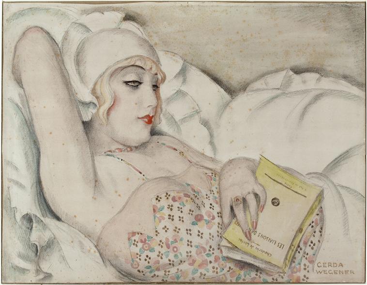 Painting of a woman with a book by Gerda Wegener, 1922