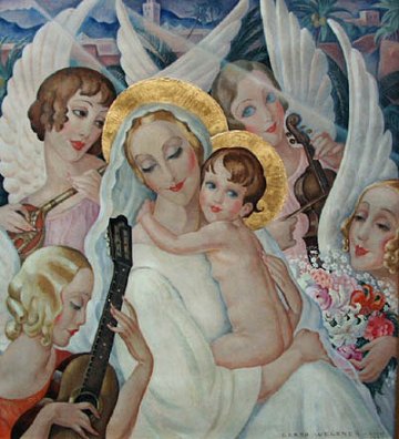 Gerda Wegener 1885-1940, Madonna and child with angels making music 1935